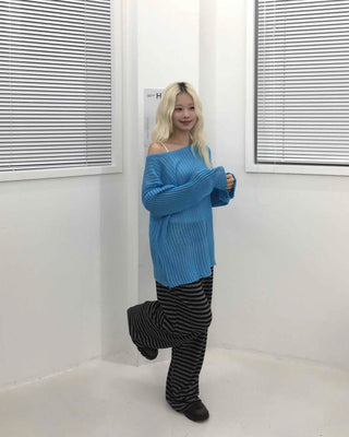 Simple striped elastic waist pants