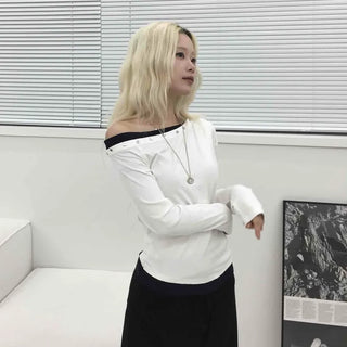 Studded Off-Shoulder Long-Sleeve T-Shirt