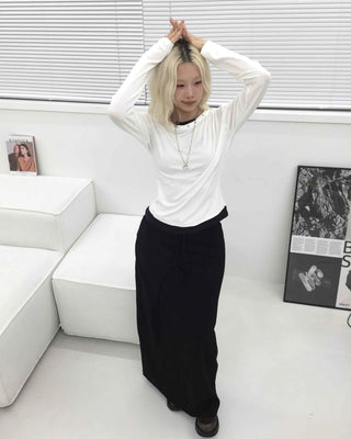 Studded Off-Shoulder Long-Sleeve T-Shirt