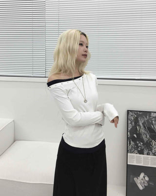 Studded Off-Shoulder Long-Sleeve T-Shirt