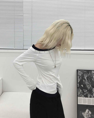 Studded Off-Shoulder Long-Sleeve T-Shirt