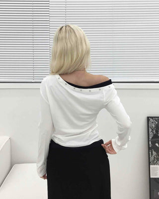 Studded Off-Shoulder Long-Sleeve T-Shirt