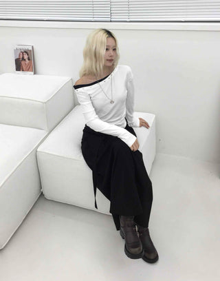 Studded Off-Shoulder Long-Sleeve T-Shirt