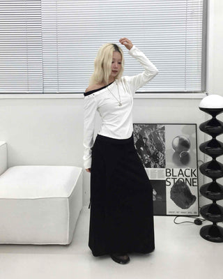 Studded Off-Shoulder Long-Sleeve T-Shirt