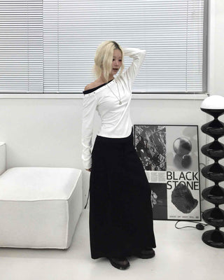 Studded Off-Shoulder Long-Sleeve T-Shirt