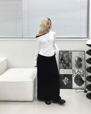 Studded Off-Shoulder Long-Sleeve T-Shirt
