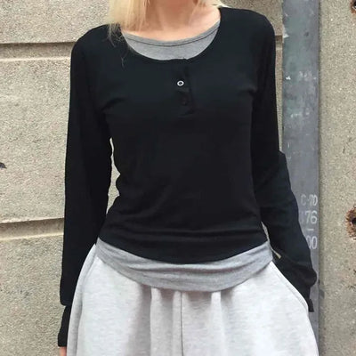 Daily Loose Fit U-Neck Long Sleeve T-Shirt