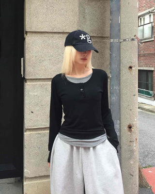 Daily Loose Fit U-Neck Long Sleeve T-Shirt