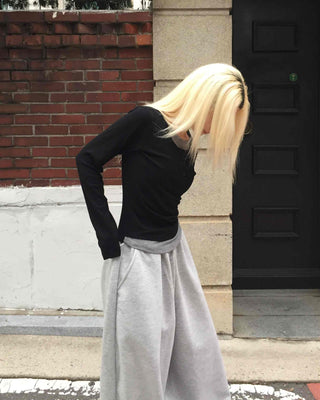 Daily Loose Fit U-Neck Long Sleeve T-Shirt