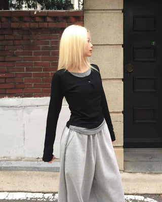 Daily Loose Fit U-Neck Long Sleeve T-Shirt