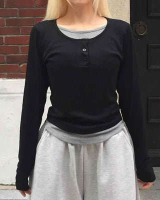 Daily Loose Fit U-Neck Long Sleeve T-Shirt
