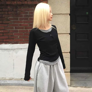 Daily Loose Fit U-Neck Long Sleeve T-Shirt