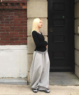 Daily Loose Fit U-Neck Long Sleeve T-Shirt
