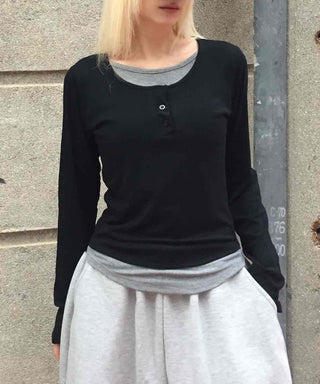 Daily Loose Fit U-Neck Long Sleeve T-Shirt