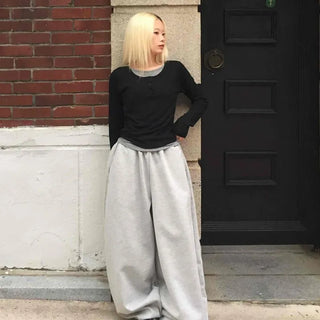 Daily Loose Fit U-Neck Long Sleeve T-Shirt