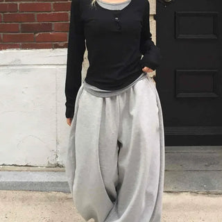 Daily Loose Fit U-Neck Long Sleeve T-Shirt