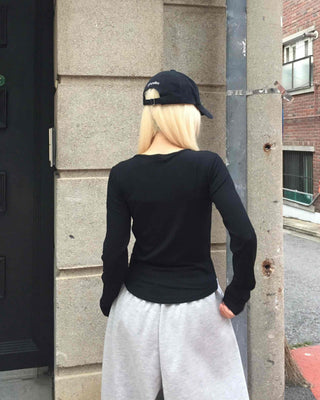 Daily Loose Fit U-Neck Long Sleeve T-Shirt