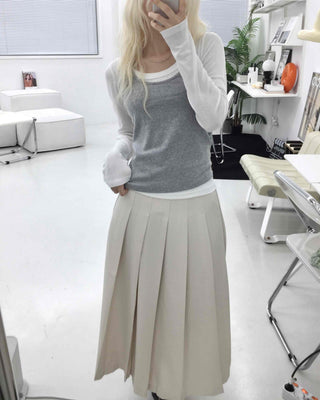 Simple Pleated Long Skirt