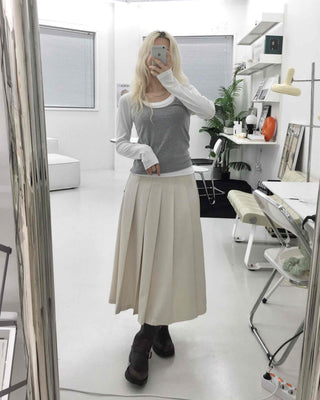 Simple Pleated Long Skirt