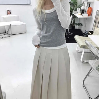 Simple Pleated Long Skirt