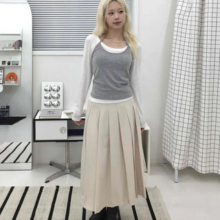Simple Pleated Long Skirt