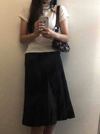 Lovely Pleated Cotton Plain Midi Skirt