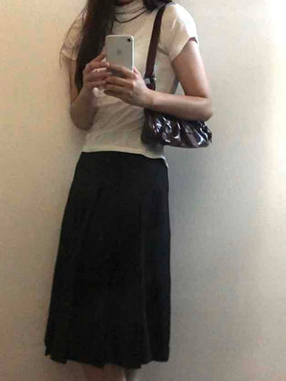 Lovely Pleated Cotton Plain Midi Skirt