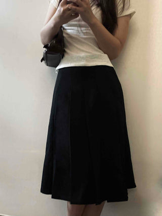 Lovely Pleated Cotton Plain Midi Skirt