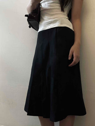 Lovely Pleated Cotton Plain Midi Skirt