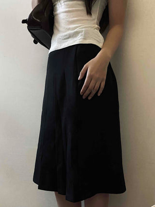 Lovely Pleated Cotton Plain Midi Skirt