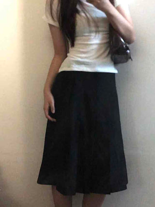 Lovely Pleated Cotton Plain Midi Skirt