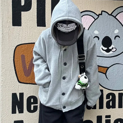 Simone Button Hooded Cardigan Daily Look Hoodie Zip-up Hooded Cardigan School Uniform Item Basic Item