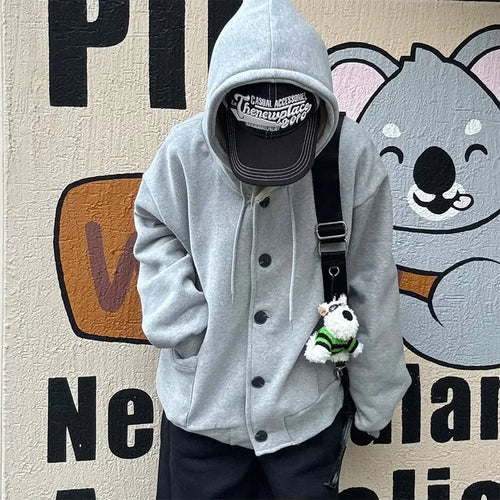 Simone Button Hooded Cardigan Daily Look Hoodie Zip-up Hooded Cardigan School Uniform Item Basic Item