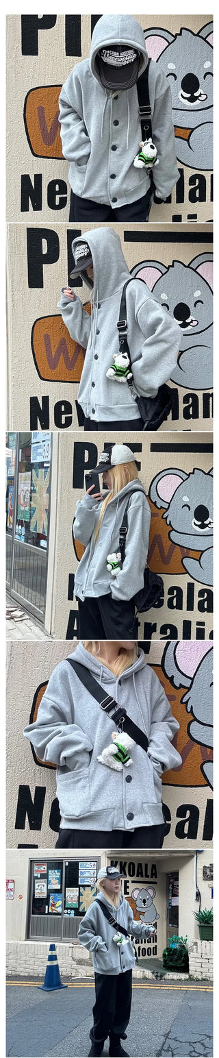 Simone Button Hooded Cardigan Daily Look Hoodie Zip-up Hooded Cardigan School Uniform Item Basic Item