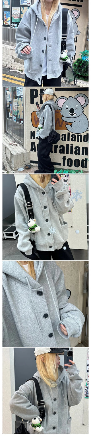 Simone Button Hooded Cardigan Daily Look Hoodie Zip-up Hooded Cardigan School Uniform Item Basic Item
