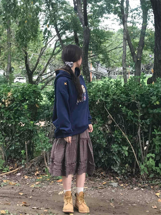 Casual check frill midi skirt