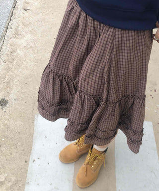 Casual check frill midi skirt
