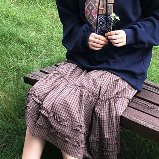 Casual check frill midi skirt