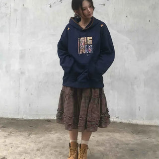 Casual check frill midi skirt