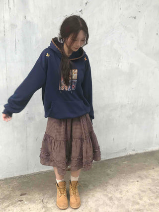 Casual check frill midi skirt