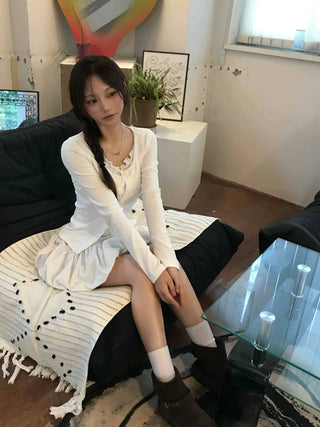 Minimal Frill Layered Cardigan
