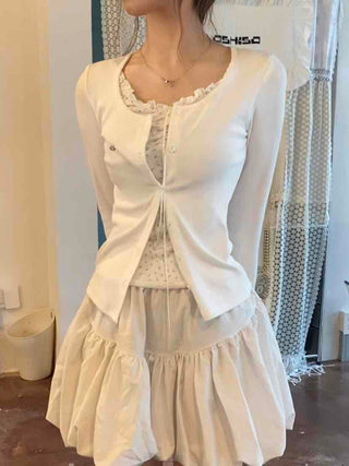 Minimal Frill Layered Cardigan