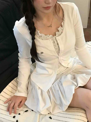 Minimal Frill Layered Cardigan