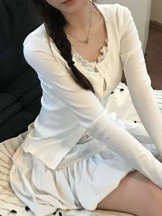 Minimal Frill Layered Cardigan