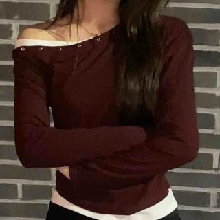 Pure Studded Off-Shoulder Long-Sleeve T-Shirt
