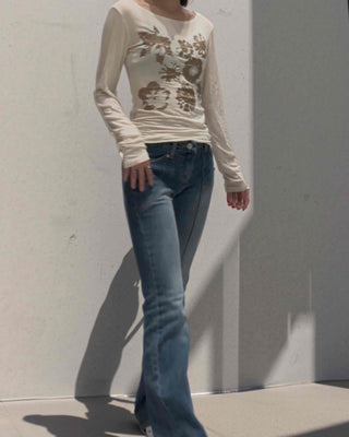 Lovely Loose Flower Long Sleeve T-shirt