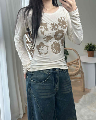 Lovely Loose Flower Long Sleeve T-shirt