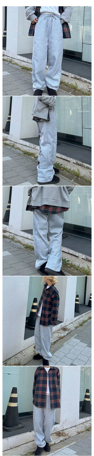 Ellie Two-way String Tracksuit Pants Fleece-lined Daily Basic Tracksuit