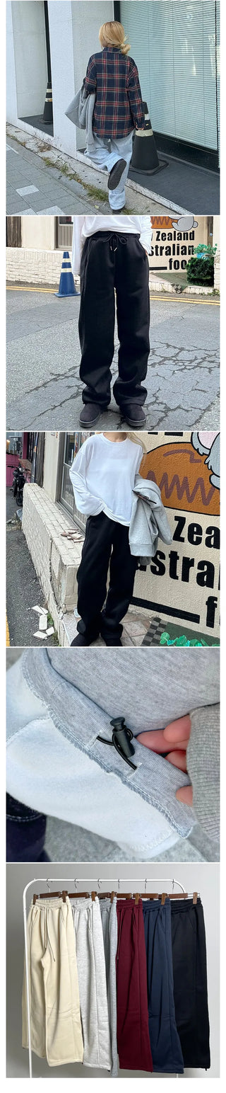 Ellie Two-way String Tracksuit Pants Fleece-lined Daily Basic Tracksuit