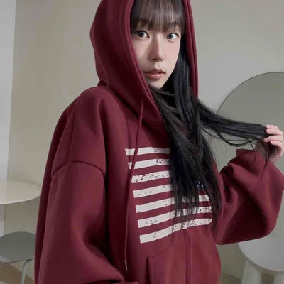 Street Style American Flag Basic Zip-Up Hoodie